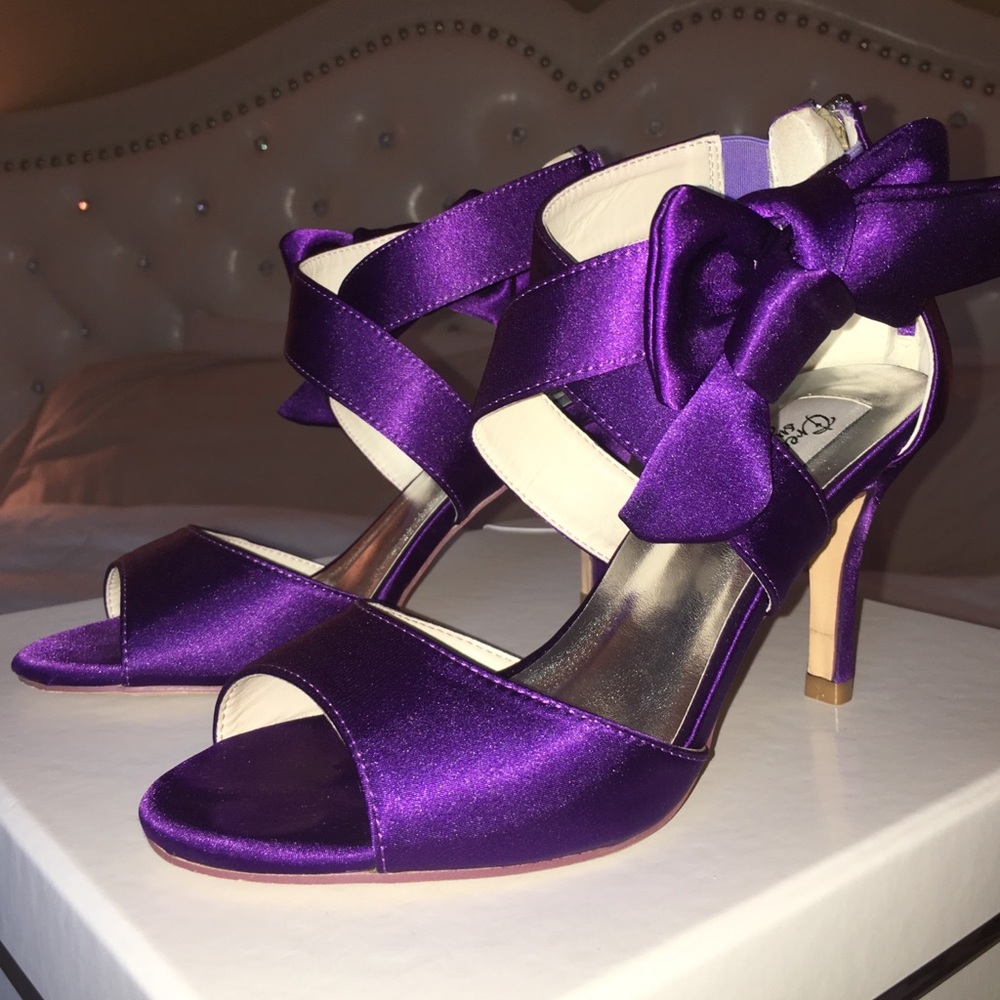 Bridesmaid Purple Bow Satin Heels